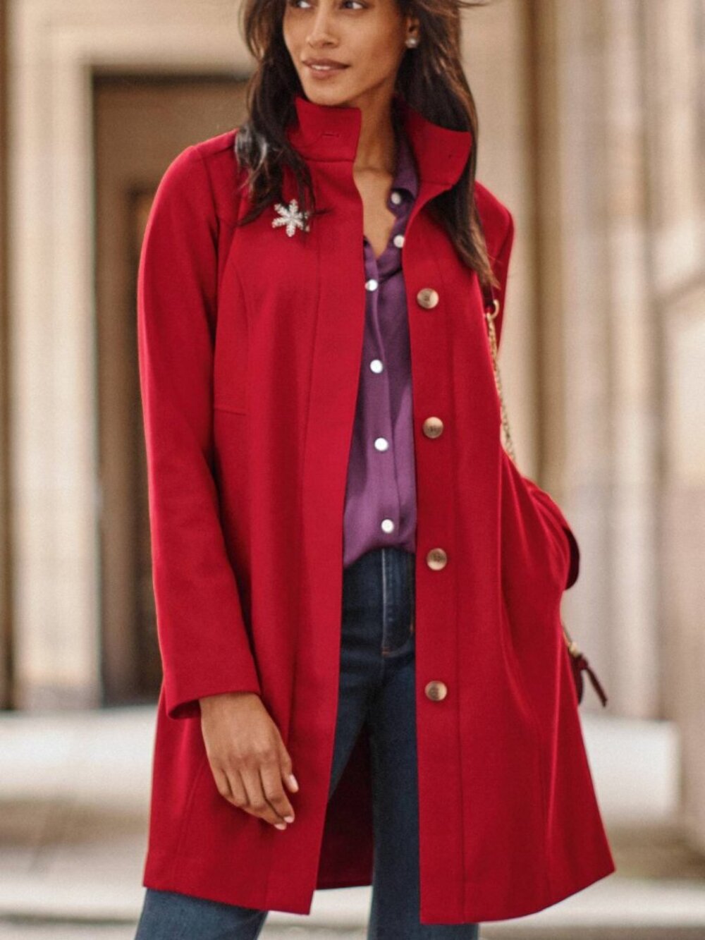 J Jill Scarlet Red NWOT Buttery soft long button Journey Coat w/pockets, sz L